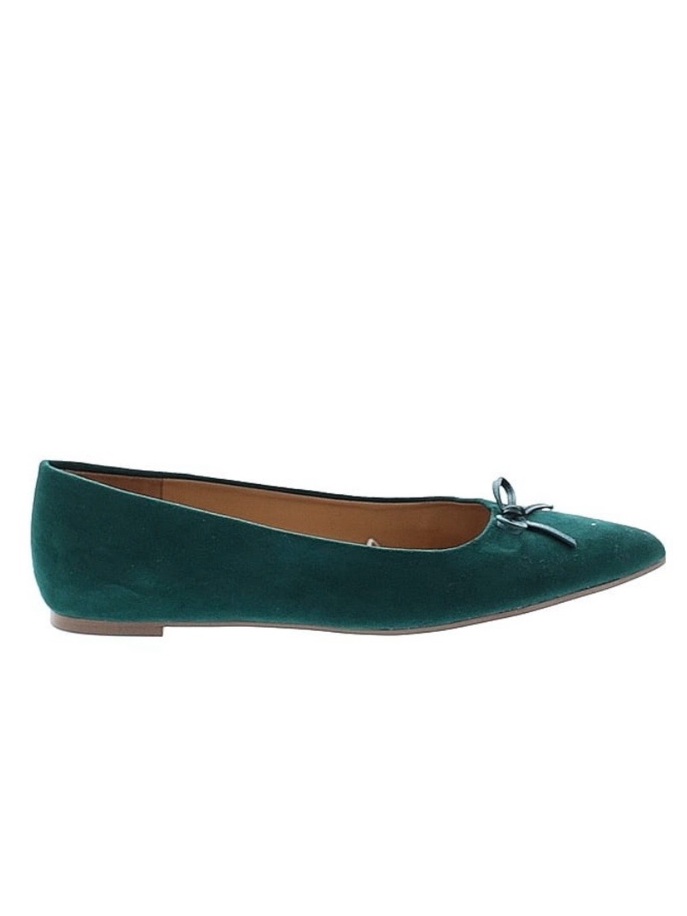 J. Crew Factory Teal Suede Pointed-Toe Ballet Flat with Bow